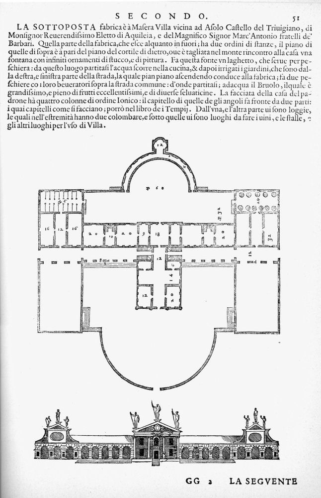 Plan and elevation of Villa Barbaro, Maser, illustration